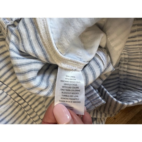 Caslon Linen Blend Pants Women's L Blue White Striped Linen - Picture 4 of 4